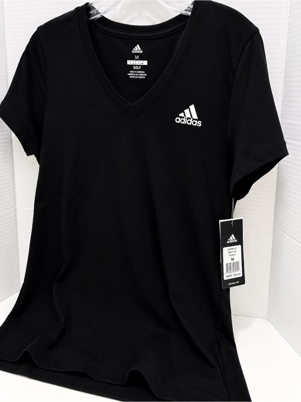 adidas Black V-Neck Short Sleeve Golf Tee